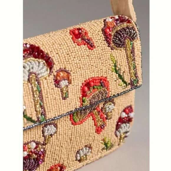 Anthropologie The Fiona Beaded bag Mushroom Print - Picture 2 of 3